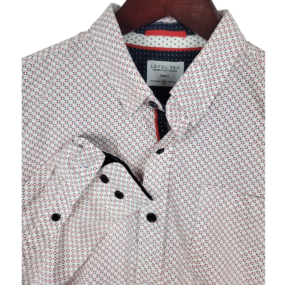 Level Ten Mens Small Button Down Shirt Geometric Print Casual Modern Fit